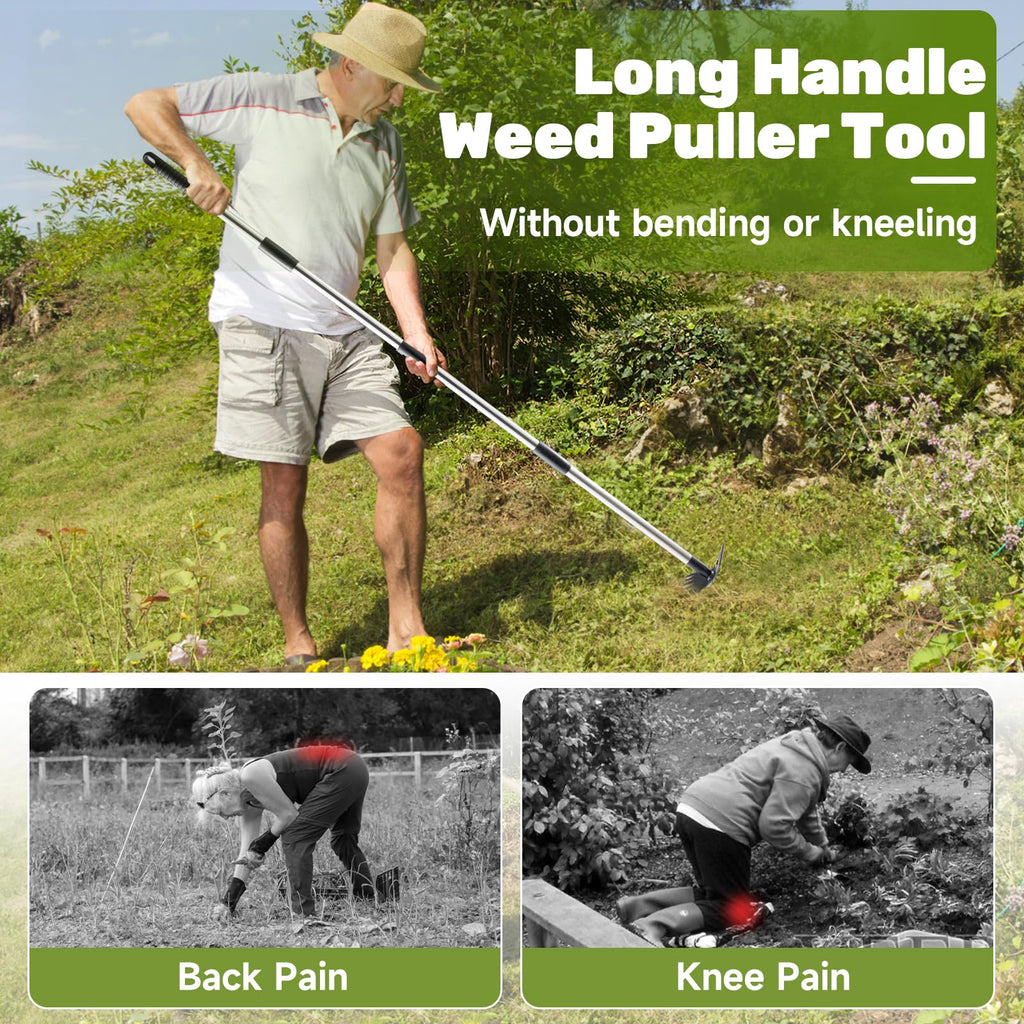60" Weed Puller Tool with Long Handle and 17" Weeding Tools Gardening Set
