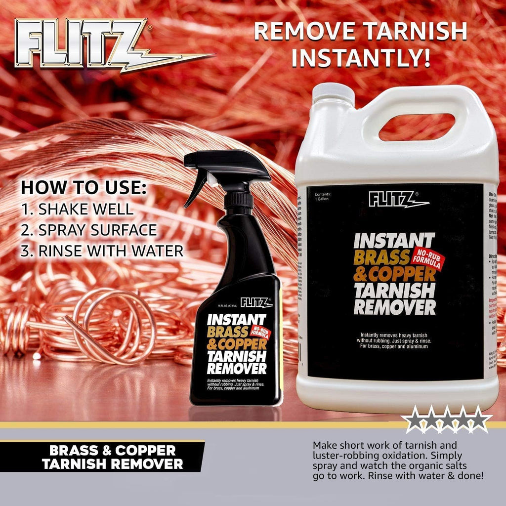 Flitz Instant Brass and Copper Tarnish Remover - 16oz Bottle of USA-Made Organic Rust Remover Spray (No-Rub) - Removes Stains & Oxidation from Glass & Aluminum - Brass Cleaners That Work (1 Pack)