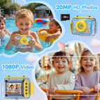 GKTZ Kids Waterproof Underwater Camera 1080P 4X Zoom 2"IPS Screen 32GB Card