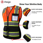 ASIPHITU Reflective Safety Vest for Women High Visibility Security Vest with Pockets Zipper Front Work Vest with Reflective Strips Meets ANSI/ISEA Standards(W-OrangeBlack-L)