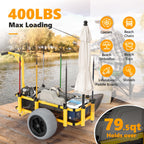 Bonnlo Beach Fishing Cart, Beach Wagon Trolley with 16" Big Balloon Wheels for Sand, Foldable Trailer with Large Cargo Deck, 400 lbs Load Capacity, 8 Fishing Rods Holders, Mesh Bag, Hand Pump
