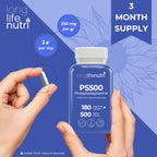 Phosphatidylserine Pure 500mg – 180 Vegetarian Pills, 3-Month Supply, Supplement for Strengthening Memory, Focus & Cognitive Function, Made in USA, Lab Tested, Non GMO