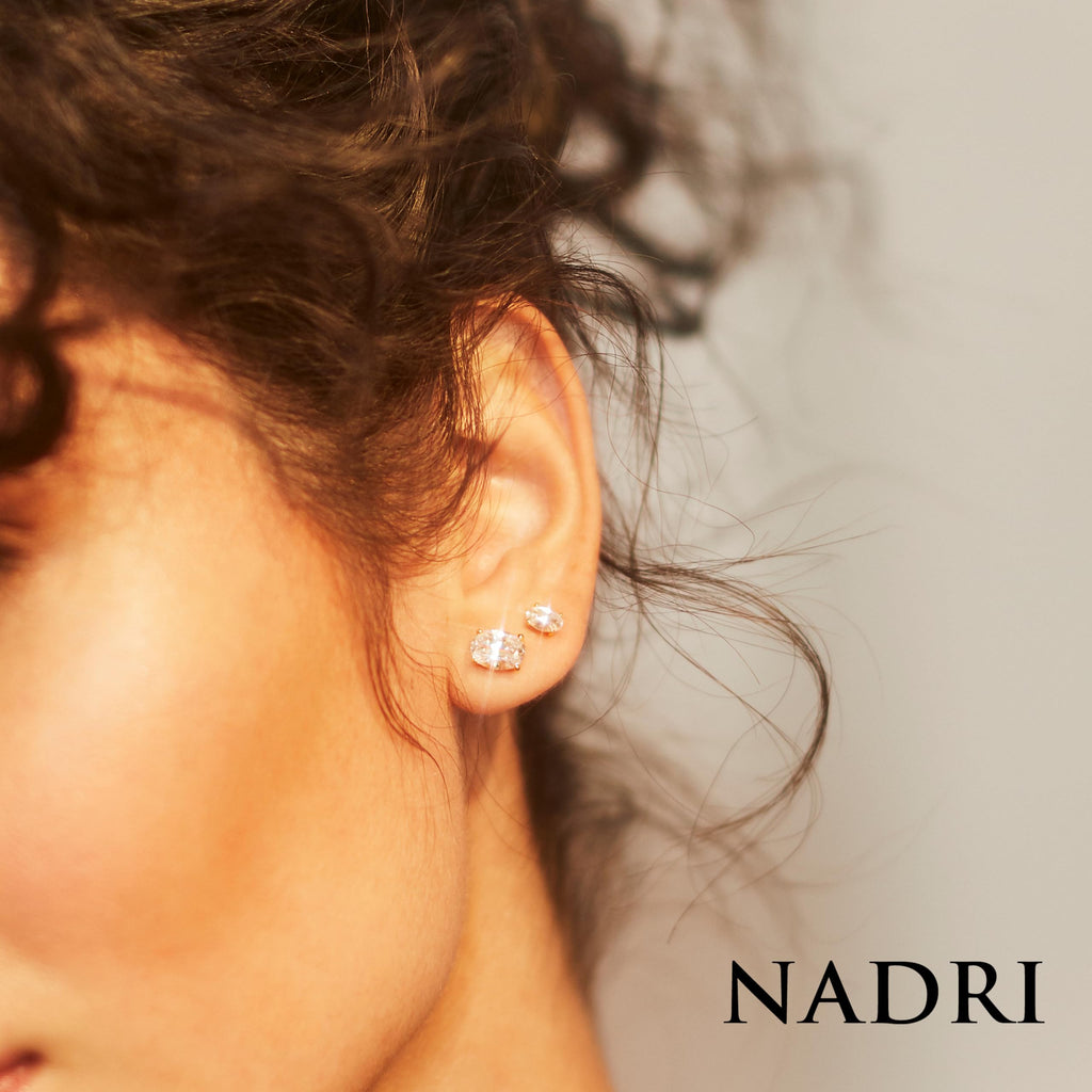 NADRI Oval CZ Stud Earrings, Rhodium Plated