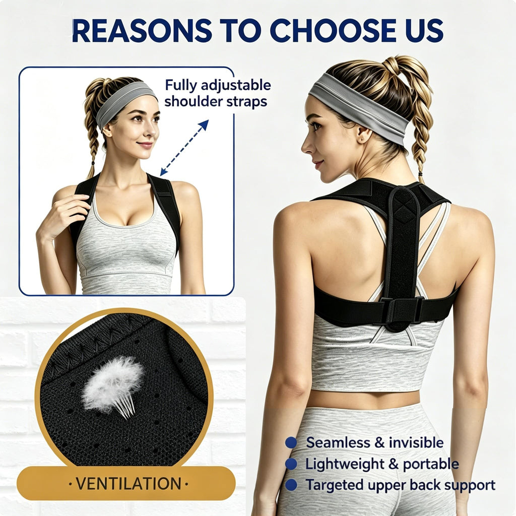sundpik Posture Corrector for Women and Men, Adjustable Upper Back Brace, Breathable Back Support Straightener, Providing Pain Relief from Lumbar, Neck, Shoulder, and Clavicle.