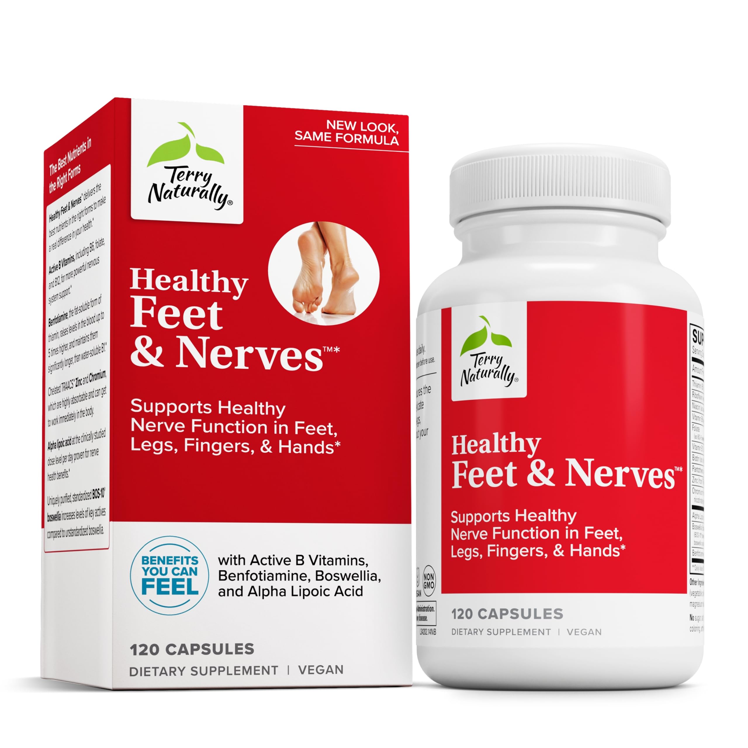 Terry Naturally Healthy Feet & Nerves - Herbal Supplement with Bioactive Vitamin B12 - Circulation & Nerve Health Support Supplement - Vegan Capsules with Boswellia Serrata - 120 Capsules