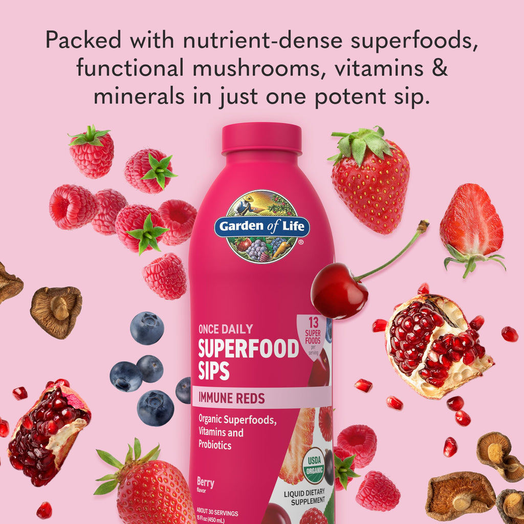 Garden of Life Restorative Bundle - Collagen Peptides Unflavored Powder for Hair, Skin, Joints, 28 Servings + Superfoods Sips Immune Reds, Vitamins, Probiotics, Superfoods, Berry Flavor, 30 Servings