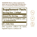 Solgar Vitamin D3 Cholecalciferol 250 MCG 10000 IU Softgels Helps Maintain Healthy Bones Teeth Immune System Support Non-GMO Gluten, Dairy Free Servings, 180 Count