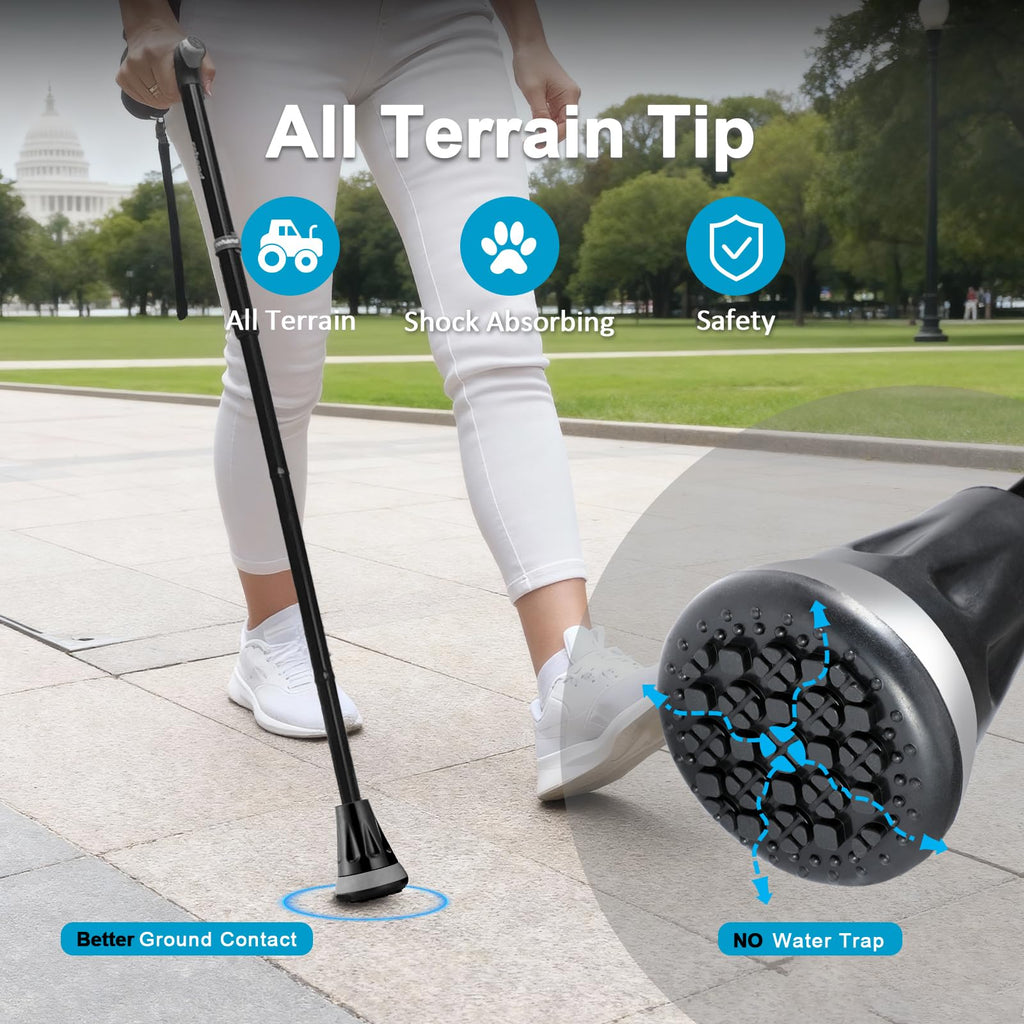 REHAND Walking Cane - Foldable, Adjustable, Collapsible Walking Canes for Men & Women, Heavy Duty All Terrain Tip, with Travel Bag | Walking Sticks for Seniors & Adults [Pink]