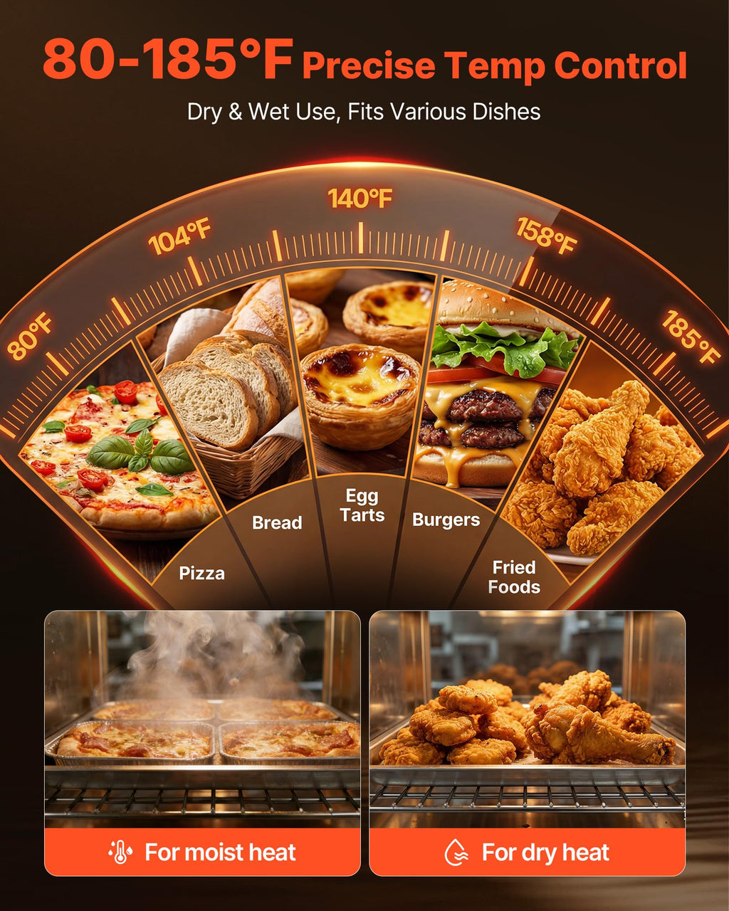 VEVOR Electric Hot Box Food Warmer, 5-Tier Commercial Warming Cabinet with Water Tray, Double-Door and Adjustable Shelves, Stainless Steel Food Warmer Cabinet, for Restaurant, Kitchen, Pizza, Chicken