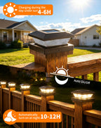 4x4-Solar-Post-Cap-Lights-Outdoor 6 Pack Solar Powered Fence Post Lights 3 Lighting Modes Deck Postcap Light for 3.5x3.5 4x4 Wood/Vinyl Posts LED Waterproof Garden Patio Porch Posts Lighting Black