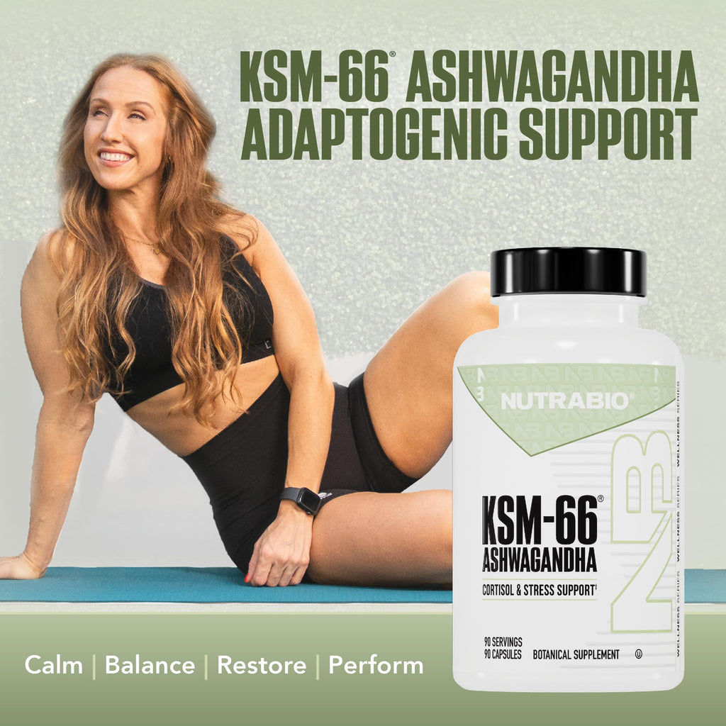 NutraBio Ashwagandha KSM-66 | Ashwaganda Herbal Supplement for Stress, Mood, & Performance | 600 MG of Clinically Studied KSM66 90 Capsules