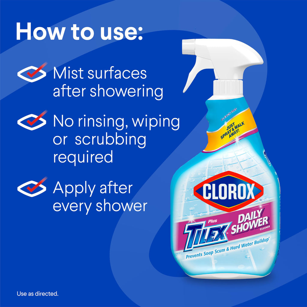 Clorox Plus Tilex Daily Shower Cleaner, 32 Fluid Ounce Spray Bottle, Pack of 3