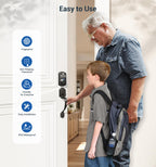 Veise Fingerprint Door Lock Set, Keyless Entry Door Lock, Front Handle Set, Electronic Keypad Deadbolt with Lever Handle, 2 Keys, Auto-Locking, One-time Codes, Easy to Install, Matte Black