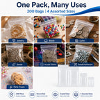 200 Pack Small Plastic Bags For Jewelry, Mini Baggies 4 Assorted Sizes. 2x3 3x3 3x5 4x6 Inch 2 Mil Thick Poly Zipper Lock Bags Clear for Jewelry, Bead, Crafts, Small Parts Storage