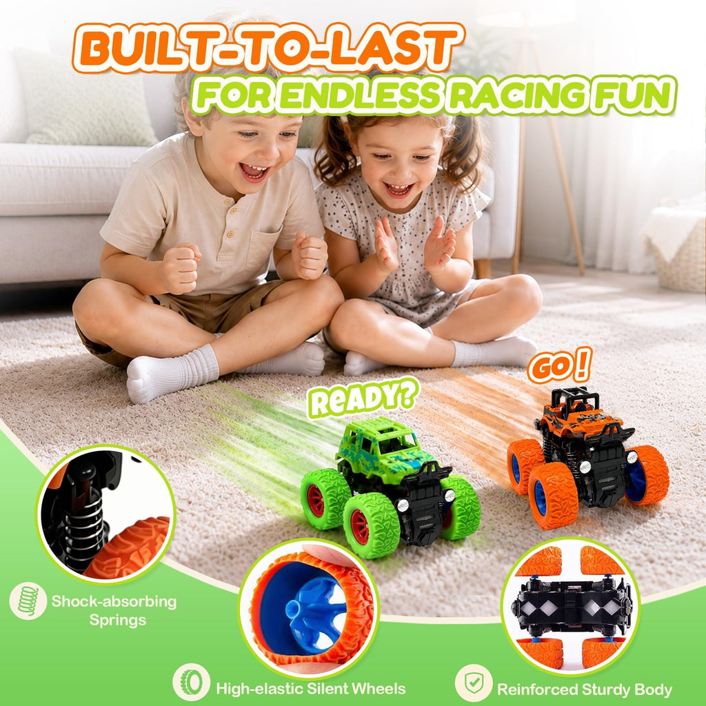 taessv Monster Truck Toys, 4 Pack Friction Powered Toy Cars Push and Go Truck Toys for Toddlers Kids Ages 2-4 3-5 4-7 Best Christmas Birthday Gift Party Favors for Boys and Girls 2 3 4 5 6 7 Year Old