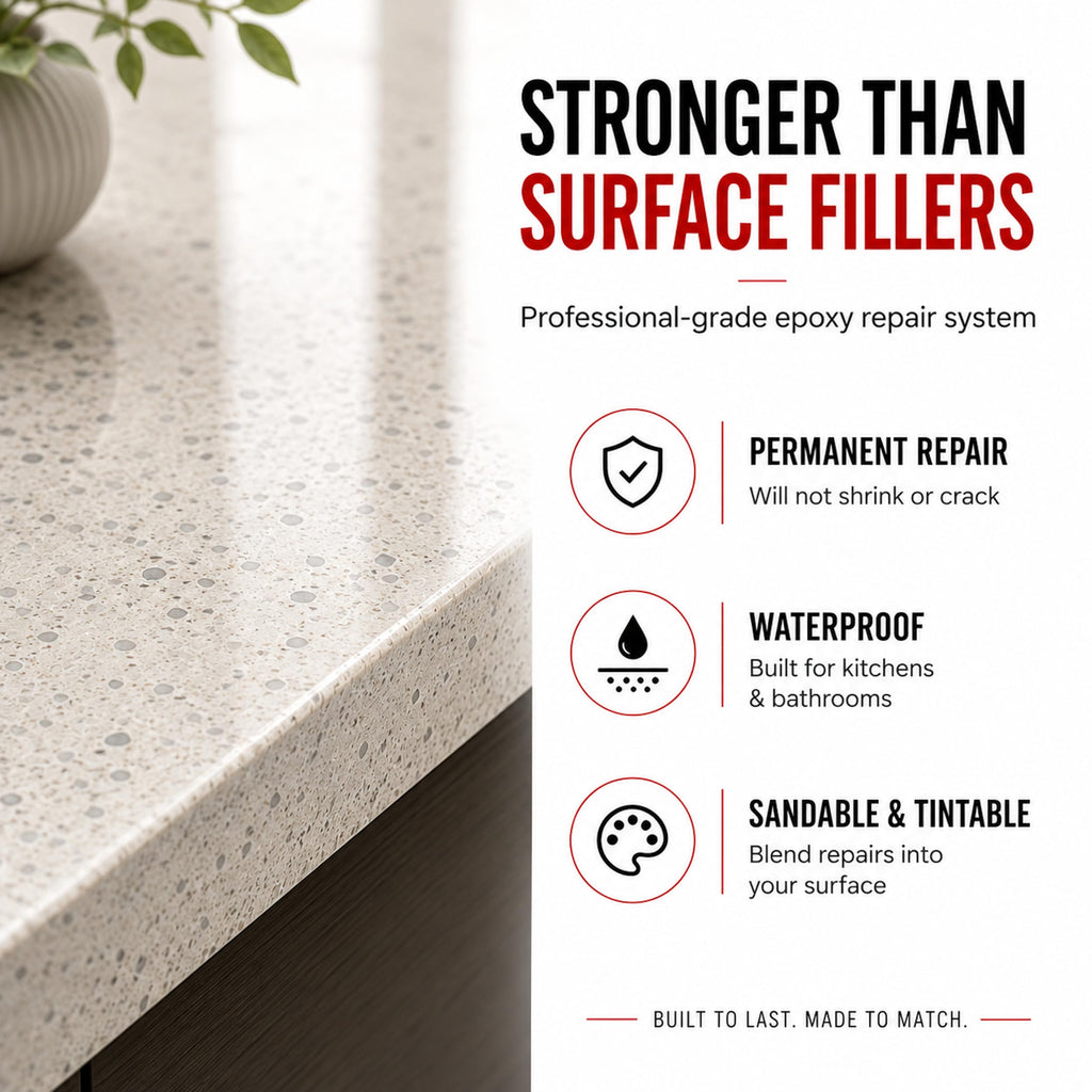 Instant Install 29 Complete - 4 oz Epoxy Permanent Repair Kit with EZ-Tint 10 g 5-Pack, Mixing Sticks, Razor, & Shaping Strip - Granite, Marble, & Tile - Rebonds & Rebuilds - Dry in 29 Minutes