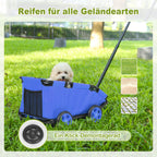 AESRAOU Mini Dog Strollers for Mini Pets, Foldable Multifunctional Shopping Carts with Extendable Pull Handle, Doggie Wagon Built-in Cushion and Safety Rope with Storage Bag (Blue)