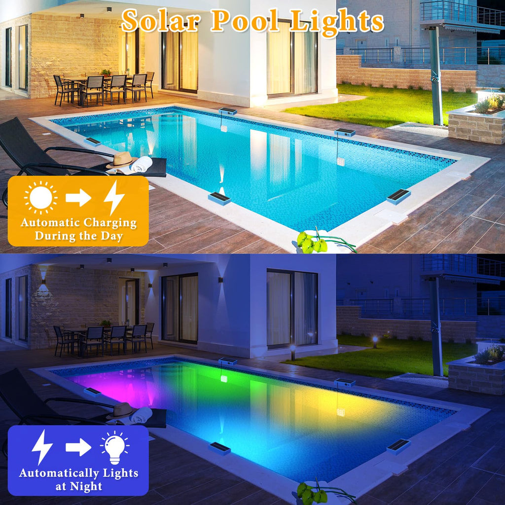 Yichuke Solar Pool Lights, Pool Lights with Remote, 10-Color 4-Mode Light Sensing LED，Underwater Swimming Lighting with Timer Off, Submersible Pool Lights for Above Ground In-ground Inflatable Pool