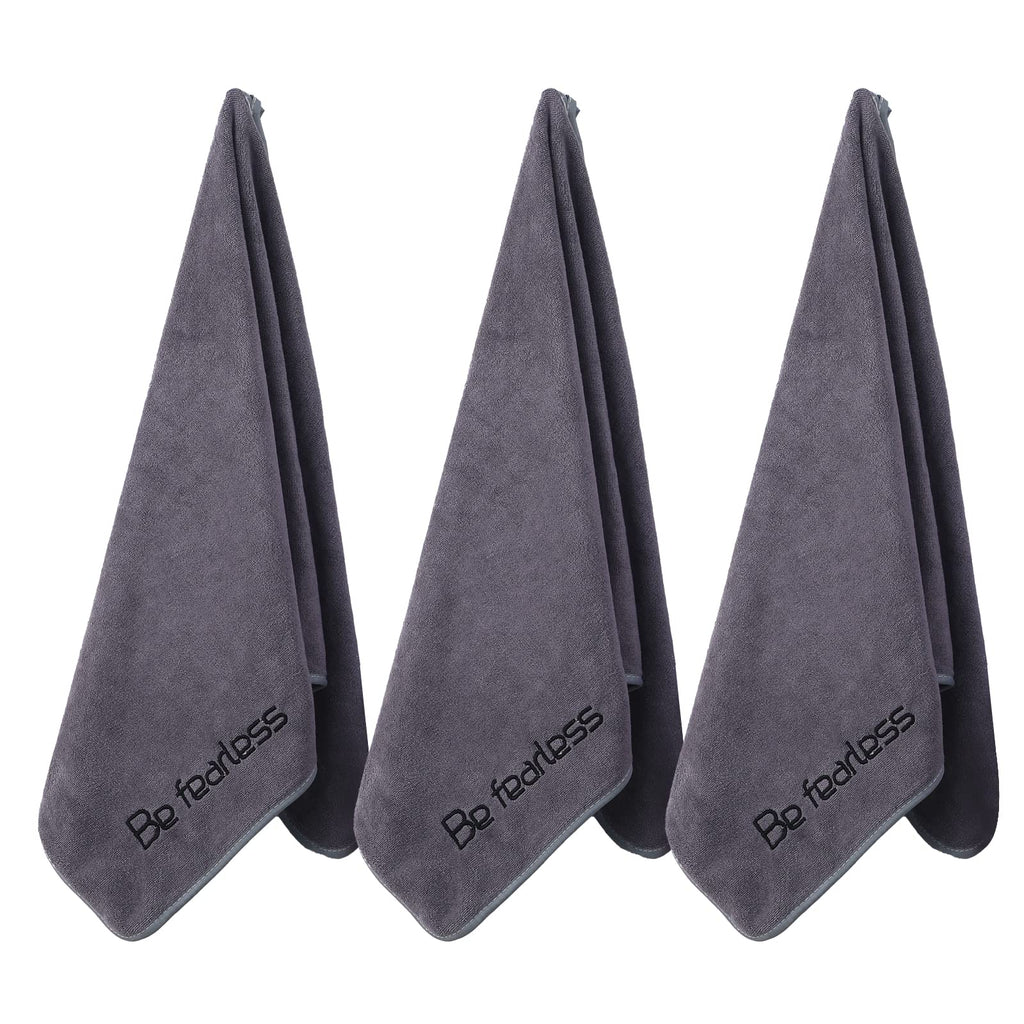 Wuwahold Microfiber Gym Towels Bigger Size Super Soft for Exercise Fitness, Sports, Workout, 380-GSM 15-Inch x 31-Inch Quick-Drying Towels (3 Pack, Grey)