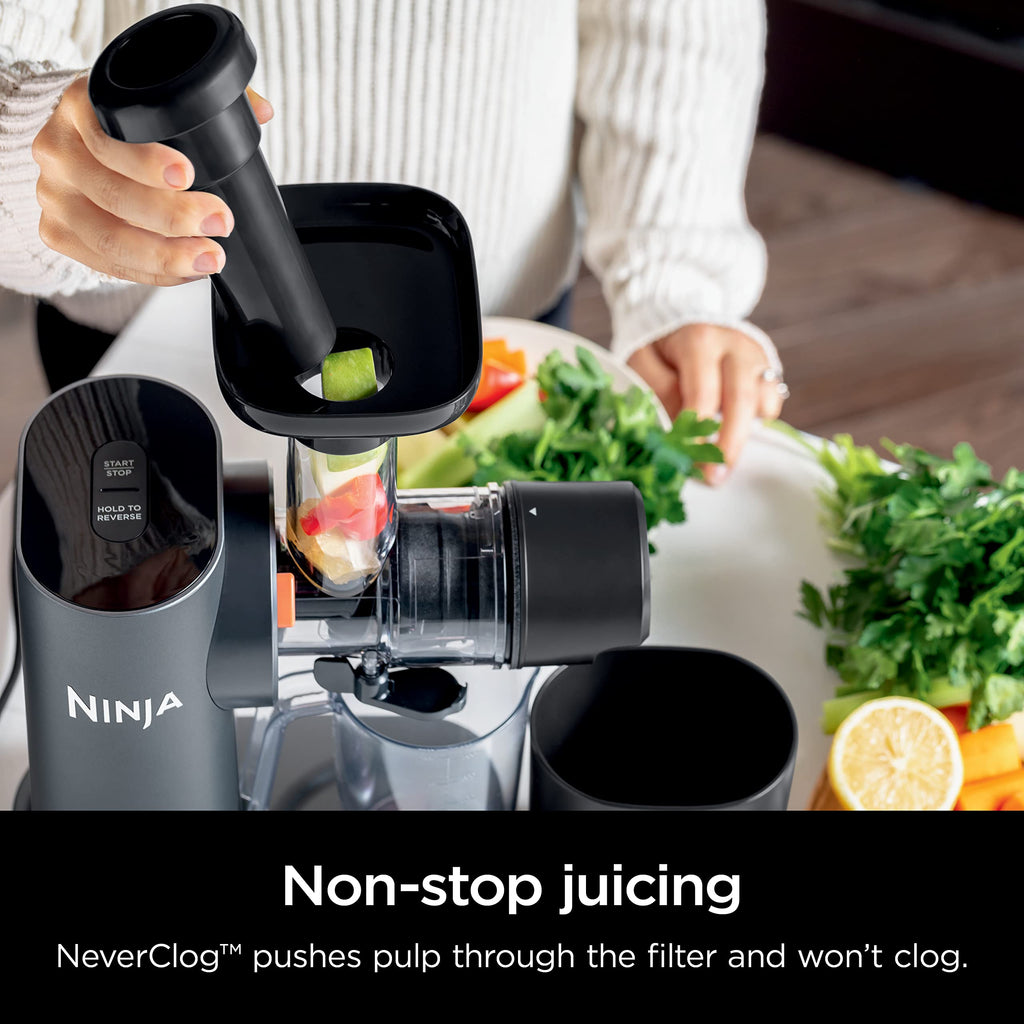 Ninja JC151 NeverClog Cold Press, Powerful Slow Juicer with Total Pulp Control, Stainless Steel, Wood Charcoal