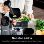 Ninja JC151 NeverClog Cold Press, Powerful Slow Juicer with Total Pulp Control, Stainless Steel, Wood Charcoal