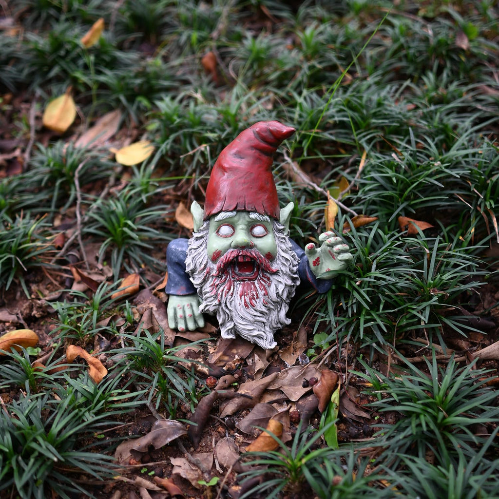 FICITI G150028 Zombie Gnome Garden Statue Sculpture, Scary Gnome, Halloween Decoration