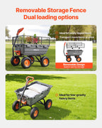 VEVOR 10 Cu.Ft 1200LBS Poly Garden Cart Dump Wagon, Heavy Duty Wheelbarrow with Convertible Handle and 13" Flat Free Tires, Outdoor Yard Wagon ATV Trailer Dump Cart Tow Behind for Lawn Mower Tractor
