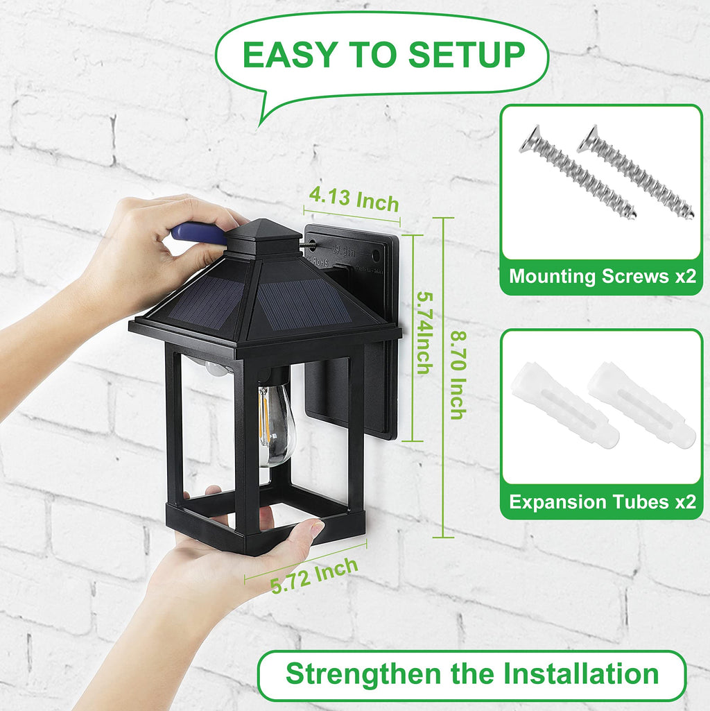 CYHKEE Solar Powered Wall Lanterns Outdoor with 3 Modes, Dusk to Dawn Motion Sensor LED Sconce Lights Waterproof, Exterior Front Porch Security Lamps Wall Mount Patio Fence Decorative Light Fixtures