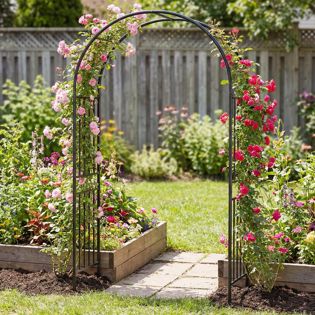 Giantex 86'' Metal Garden Arch, Outdoor Arbor Trellis with 8 Ground Stakes