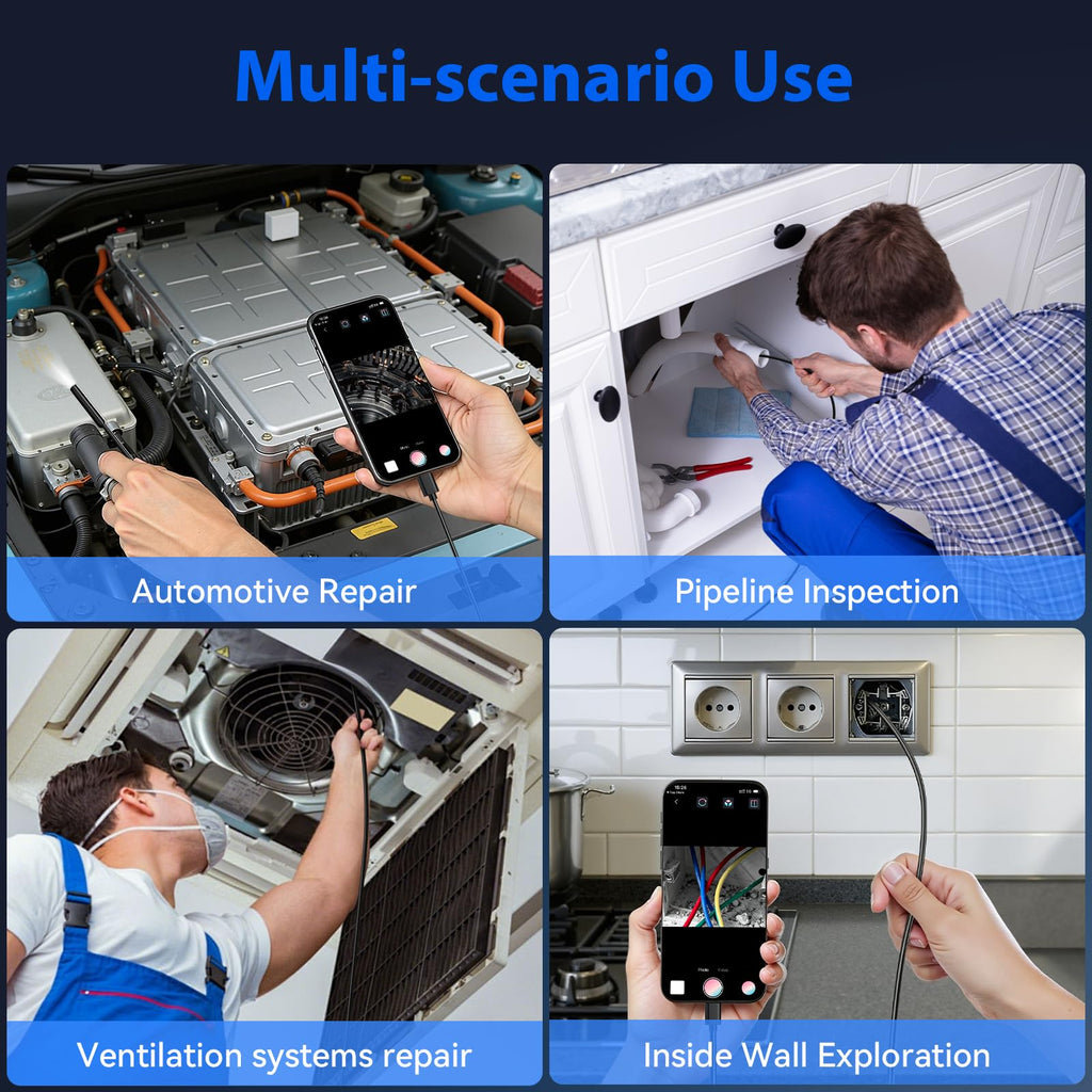 Endoscope Camera with Light, 1920P HD Borescope Tools with 8 Adjustable LED Lights, 9.8FT Semi-Rigid Snake Cord IP67 Waterproof Inspection Camera for iPhone, iPad, iOS and Android Phone