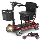 Lightweight Mobility Scooter for Adults & Seniors - Cruise & Airport Approved, 43lb Foldable Portable Motorized Scooters with Removable Lithium Battery for 12.4 Miles Travel, 300lb Capacity, Red