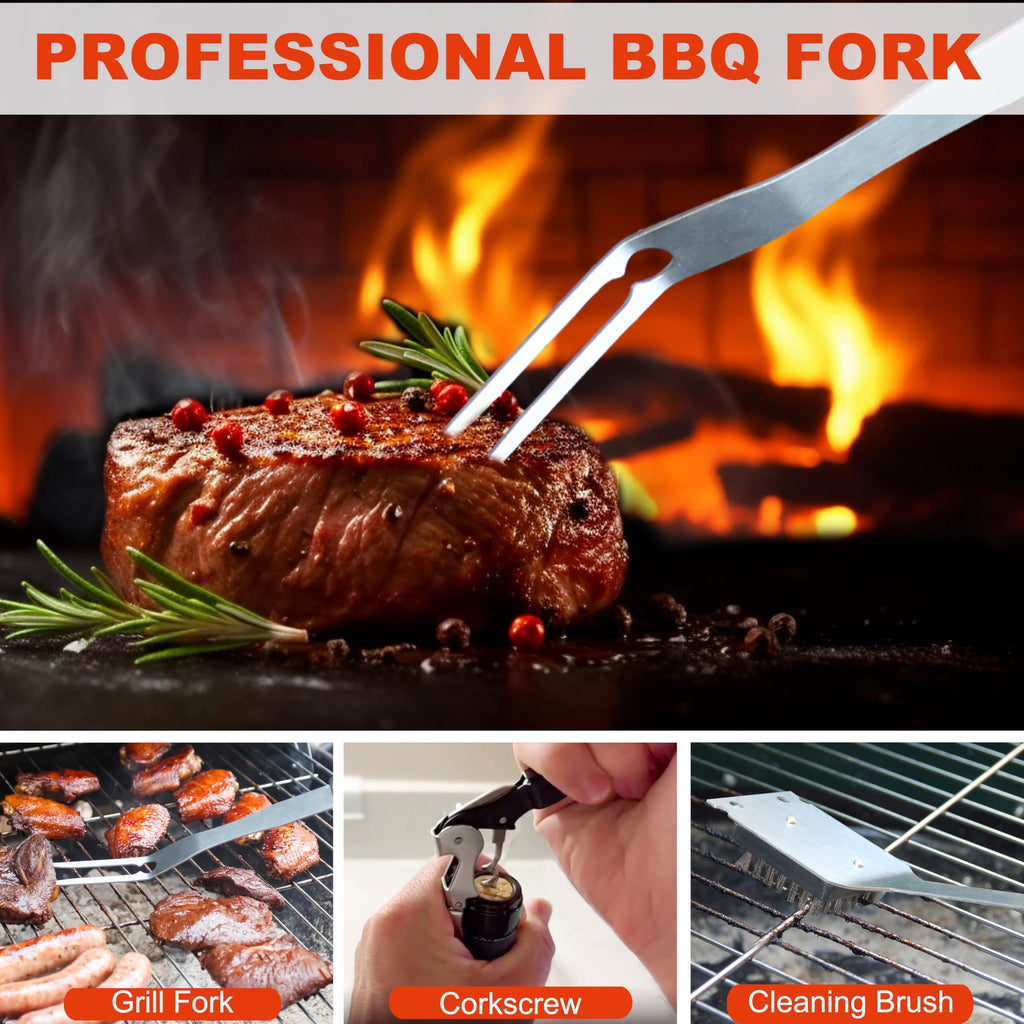 Grilljoy BBQ Accessories Grill Tools Set - 22PCS Stainless Steel Barbecue Grill Accessories for Outdoor Grill with Black Aluminum Case - Christmas Grilling Gifts for Men & Dad -Grill Tools Kit