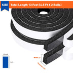 MAGZO Weather Stripping Door Seal 1 Inch W X 1/2 Inch T, Strong Adhesion and High Resilience Air Conditioner Foam Insulation for Cars, Total Length 13 Feet (6.5 ft x 2 Rolls)