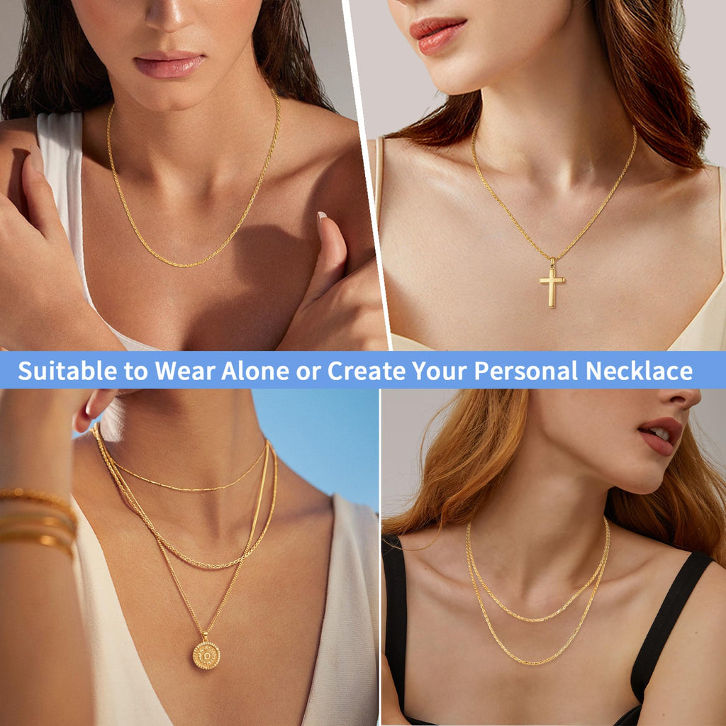 Jewlpire 14K Gold Plated Chain Necklace for Women, 2MM Rope Chains 14K Gold Plated Chain for Women Sturdy & Comfortable Womens Chains Necklace, 20 Inch