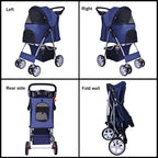 Elevon Pet Stroller, 4 Wheels Multifunction Dog Cat Stroller, Folding Portable Travel Stroller with Detachable Carrier, Suitable for Medium Small Dogs Cats, Blue