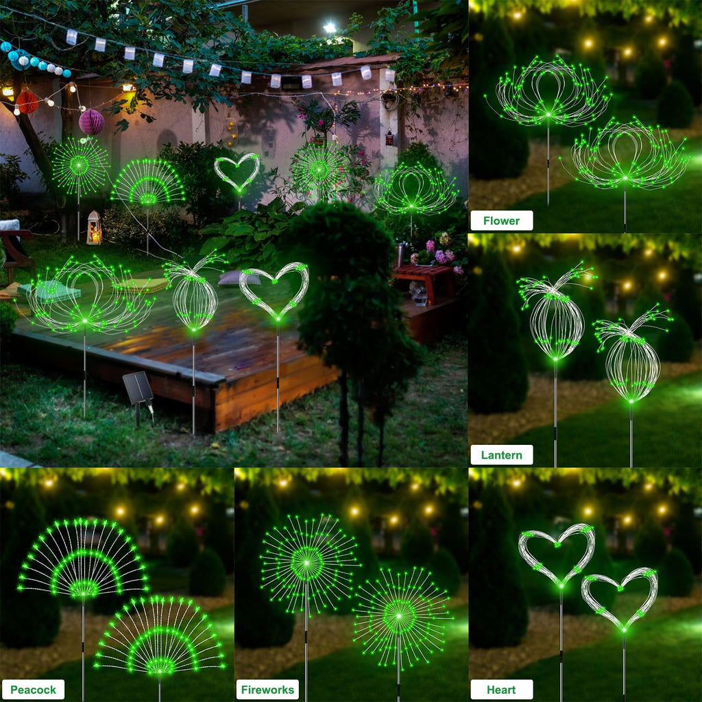 Slyuexu Solar Garden Lights Outdoor Waterproof, 4 Pack Total 480 LED Solar Firework Lights Decorative with 8 Lighting Modes Outside for Yard Pathway Flowerbed Decor, Green