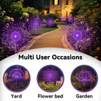 Garden Outdoor Lights, 2 Pack 120 LED Solar Garden Lights Fairy Lights Outdoor Waterproof Decorative Solar Firework Lights for Yard Patio Pathway Flowerbed Party Wedding Decor, Purple