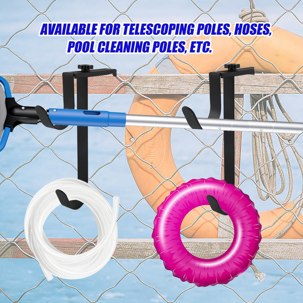 Desunqin Metal Pool Pole Hangers for Above Ground Pool, Adjustable Double Hooks for Poles Skimmers, Heavy Duty Pool Tool Holder