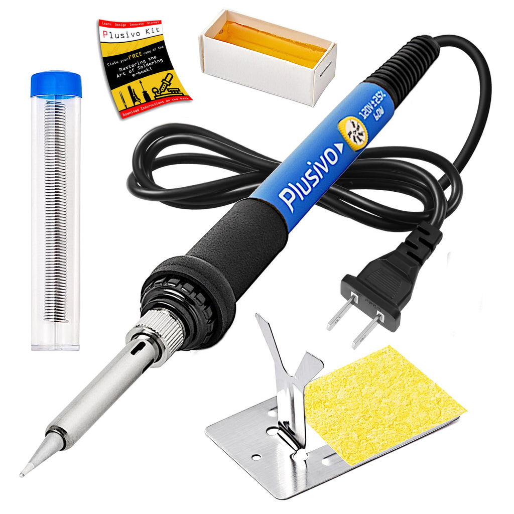 Soldering Iron Kit, 60W Adjustable Temperature 5-in-1 Solder Wire, Stand, Sponge, Rosin Paste Flux, Fast Heating Desoldering Tool for Electronics Repair Hobby DIY 120 V US Plug