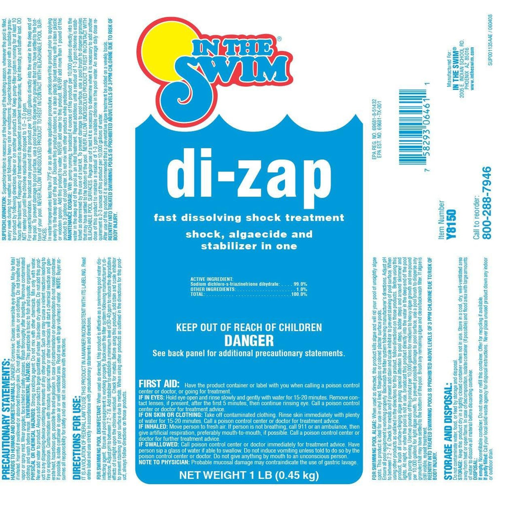 In The Swim Premium 3-in-1 Pool Shock - Di-Zap Contains Dichlor, Algaecide, and Stabilizer - 12 x 1 lb. Bags