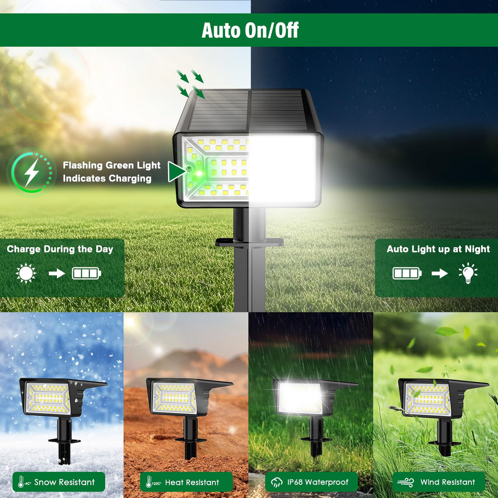 LAMKEEP Solar Spot Lights Outdoor with 60 LED & Auto On/Off, 2 Pack Solar Lights Outdoor Waterproof IP68 with 3 Lighting Modes, 2-in-1 Solars Landscape Light for Outside, Garden, Yard(Cool White)