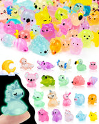 FIVEIZERO 100PCS Luminous Mini Resin Terrestrial Animals Bulk - 20 Styles Glow in The Dark Plastic Tiny Land Animal Figures for Dollhouse, Fairy Garden, Aquarium, Party Favors & DIY Craft Decor