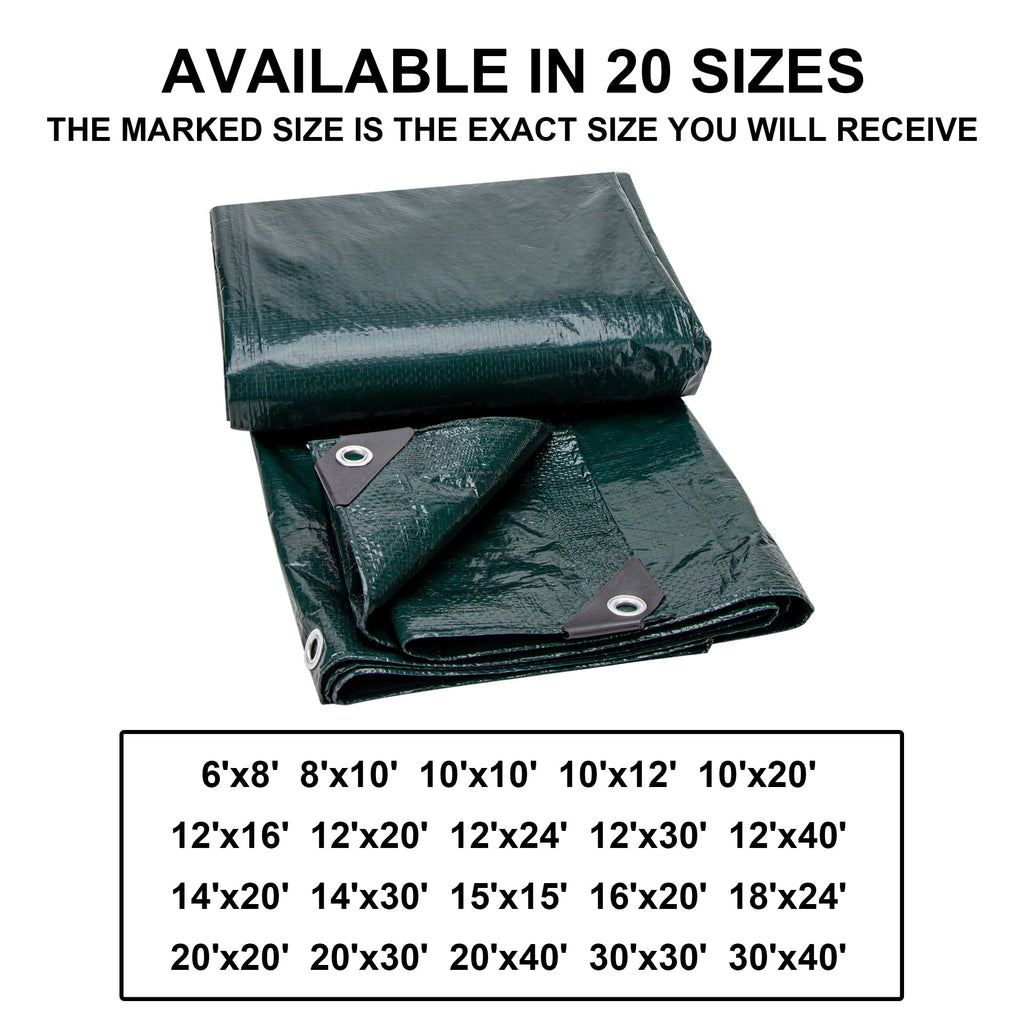 CARTMAN 2 Pack Finished Size 8x10 Feet Waterproof Green Tarp 8 Mil Thick, Multipurpose Protective Cover for Emergency Rain Shelter Camping Tarpaulin