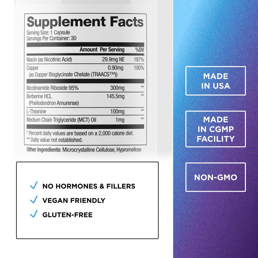 DR. EMIL NUTRITION NAD+ Boost - Nicotinamide Riboside Supplement - Supports Cellular Energy, Longevity & Healthy Aging - Non-GMO - with Berberine, L-Theanine & Niacin - 30-Day Supply