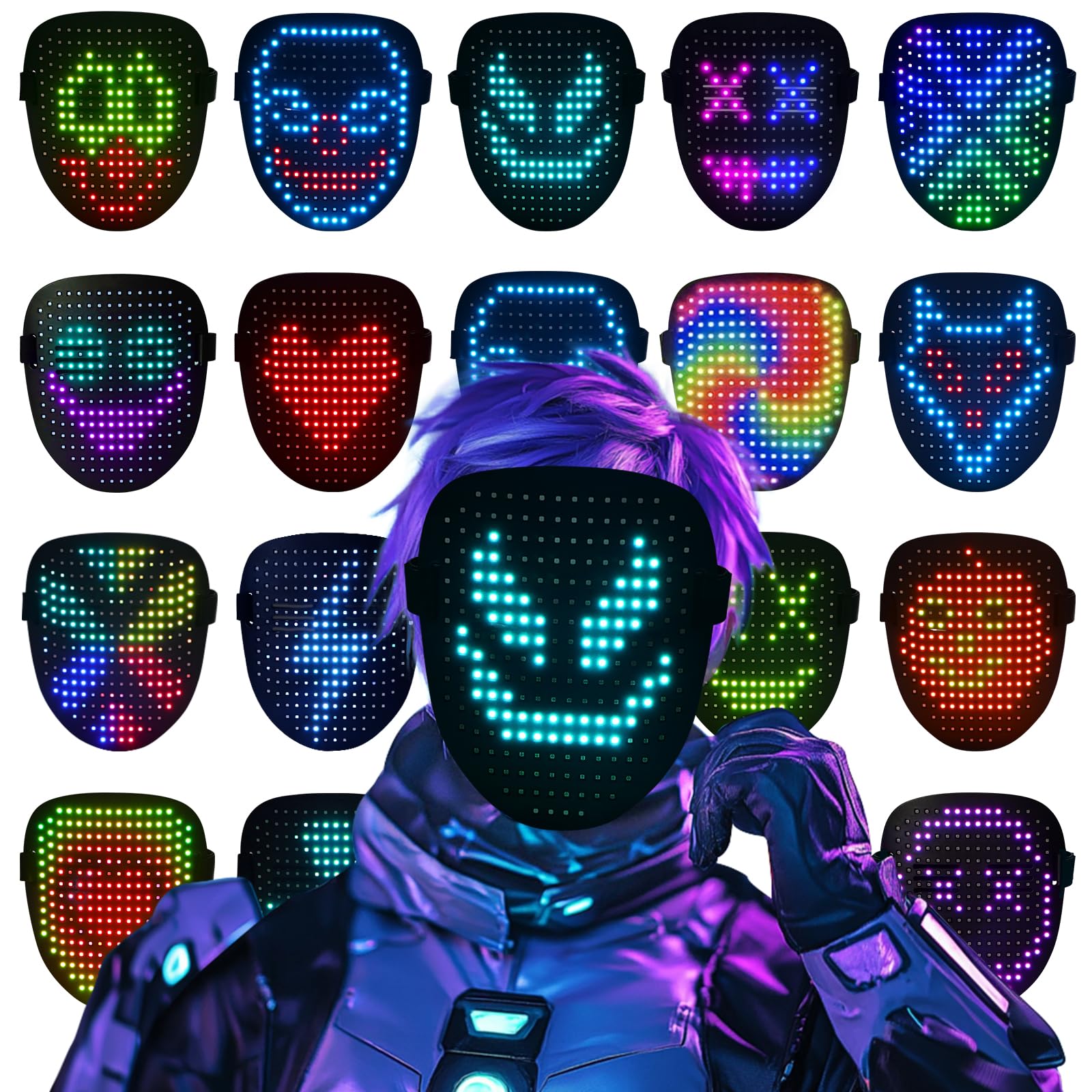 ORWINE LED Mask, Light Up Mask with Gesture Sensing, Unisex LED Lighted Face Transforming Masks for Festival Dj Cosplay Halloween Costume Masquerade Parties Christmas Gifts for Kids