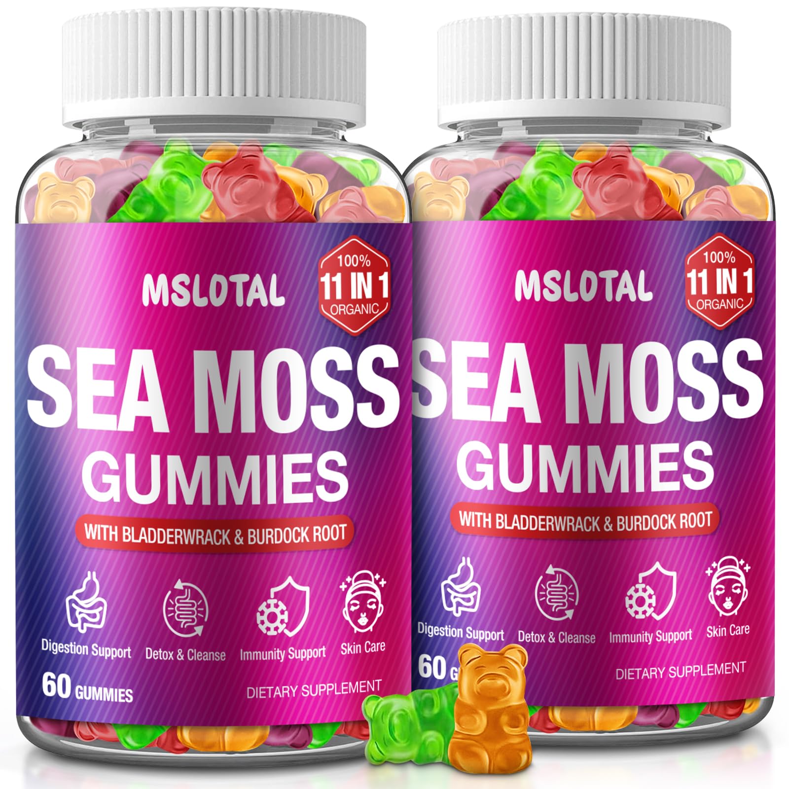 MSLOTAL Irish Sea Moss Gummies with Black Seed Oil, Ashwagandha Bladderwrack and Burdock Root, Organic Sea Moss Gummies for Women and Men with Shilajit, Immune Support, Vegan, 120 Gummies Totalss