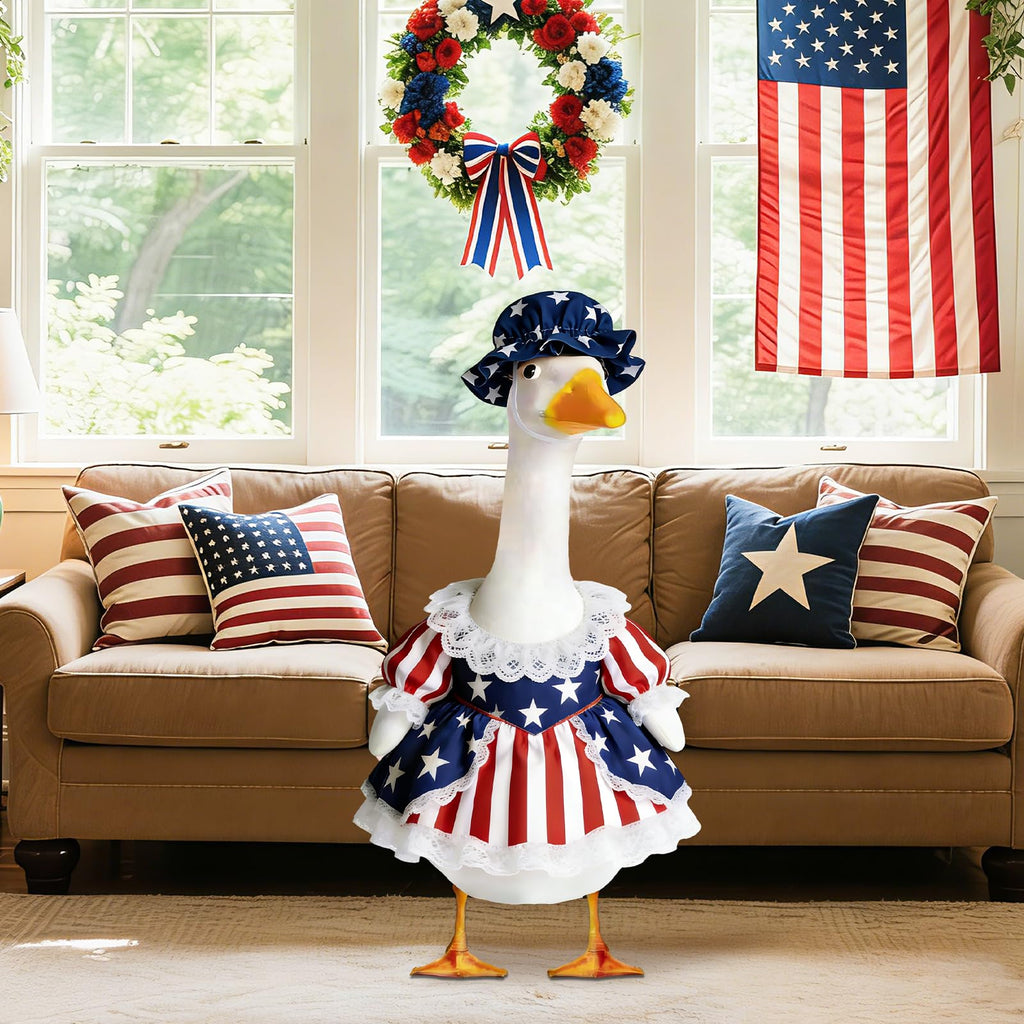 Fuzzivator 4th of July Porch Goose Outfits Patriotic Goose Outfit Memorial Day Porch Goose Outfit for 23" Geese Independence Day Summer Outdoor Patio Yard Lawn Garden