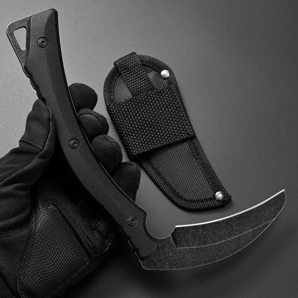 Ccanku C1398 Camping Axes Billhook Sickle Machete Knife Brush Clearing Sickle Machetes D2 Steel Blade G10 Handle Hatchet for Outdoor Activities,Yard Work, Small Grass Sickle Machete,Harvest Knife