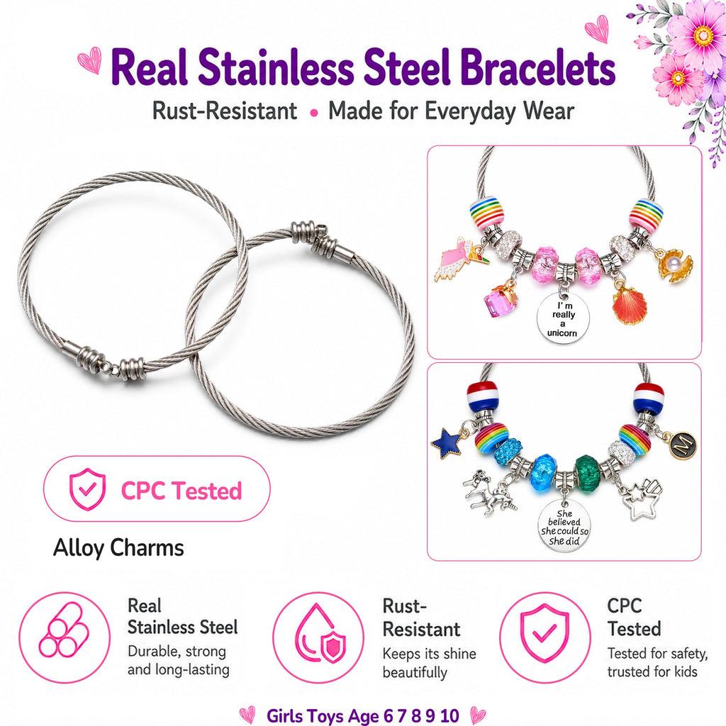 COO&KOO Charm Bracelet Making Kit, A Unicorn Girls Toy that Inspires Creativity and Imagination, Crafts for Girls Ages 8-12 with Jewelry Making Kit Perfect Gifts for 6 7 8 9 10 Girl Self-Expression!