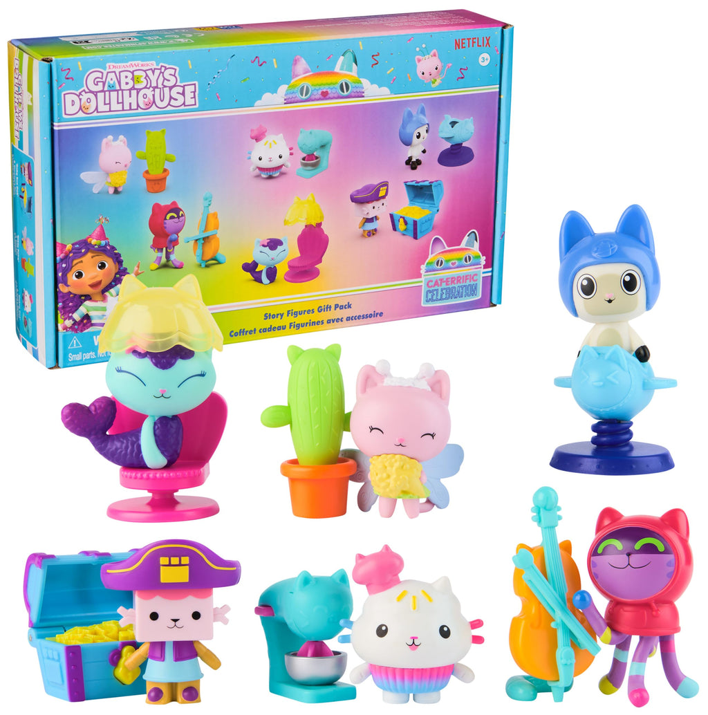 Gabby's Dollhouse, 12-Piece Story Figures Gift Pack, with 6 Toy Figures & 6 Dollhouse Accessories Set, Kids Toys for Girls & Boys Ages 3+